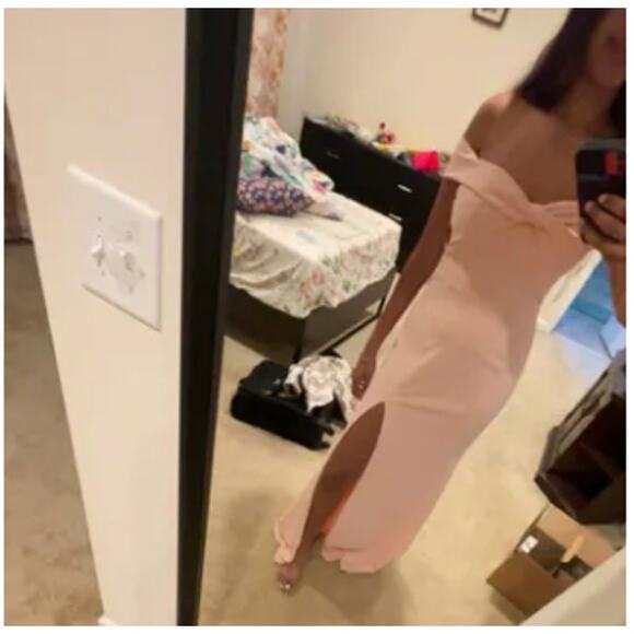 Lulus Elegant Perception Light Pink Off-the-Shoulder Bow Maxi Dress Size M - Picture 11 of 15